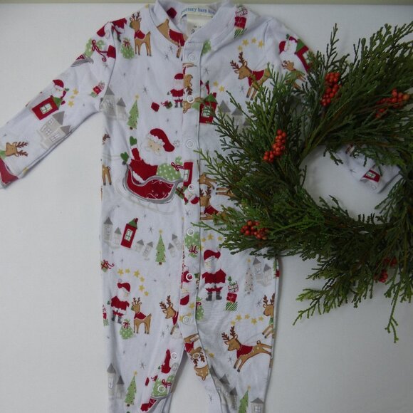 Pottery Barn Kids Santa Print Footie & Reindeer Rattle Set, Size 3-6 Months - Picture 1 of 4